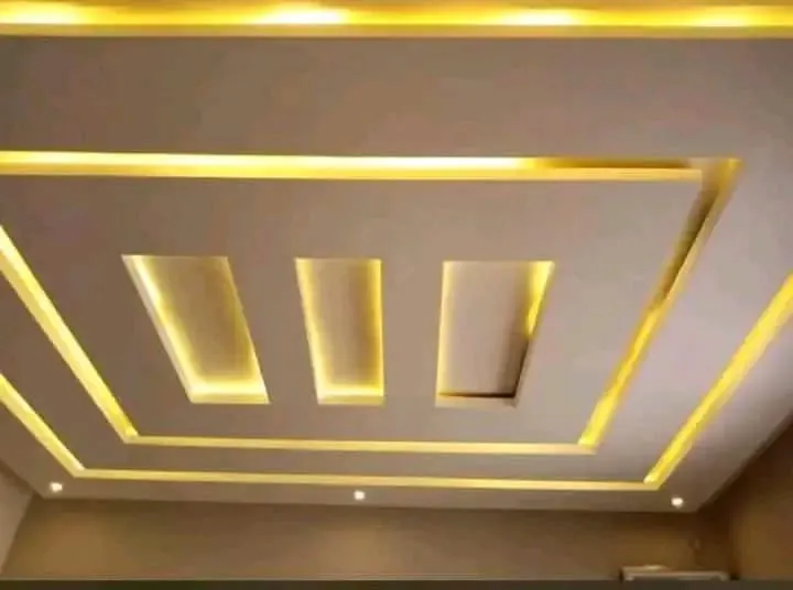 Rectangular ceiling design with LED lighting