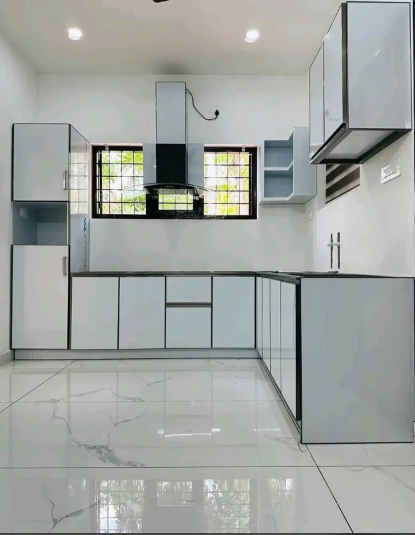 White aluminium kitchen cabinets