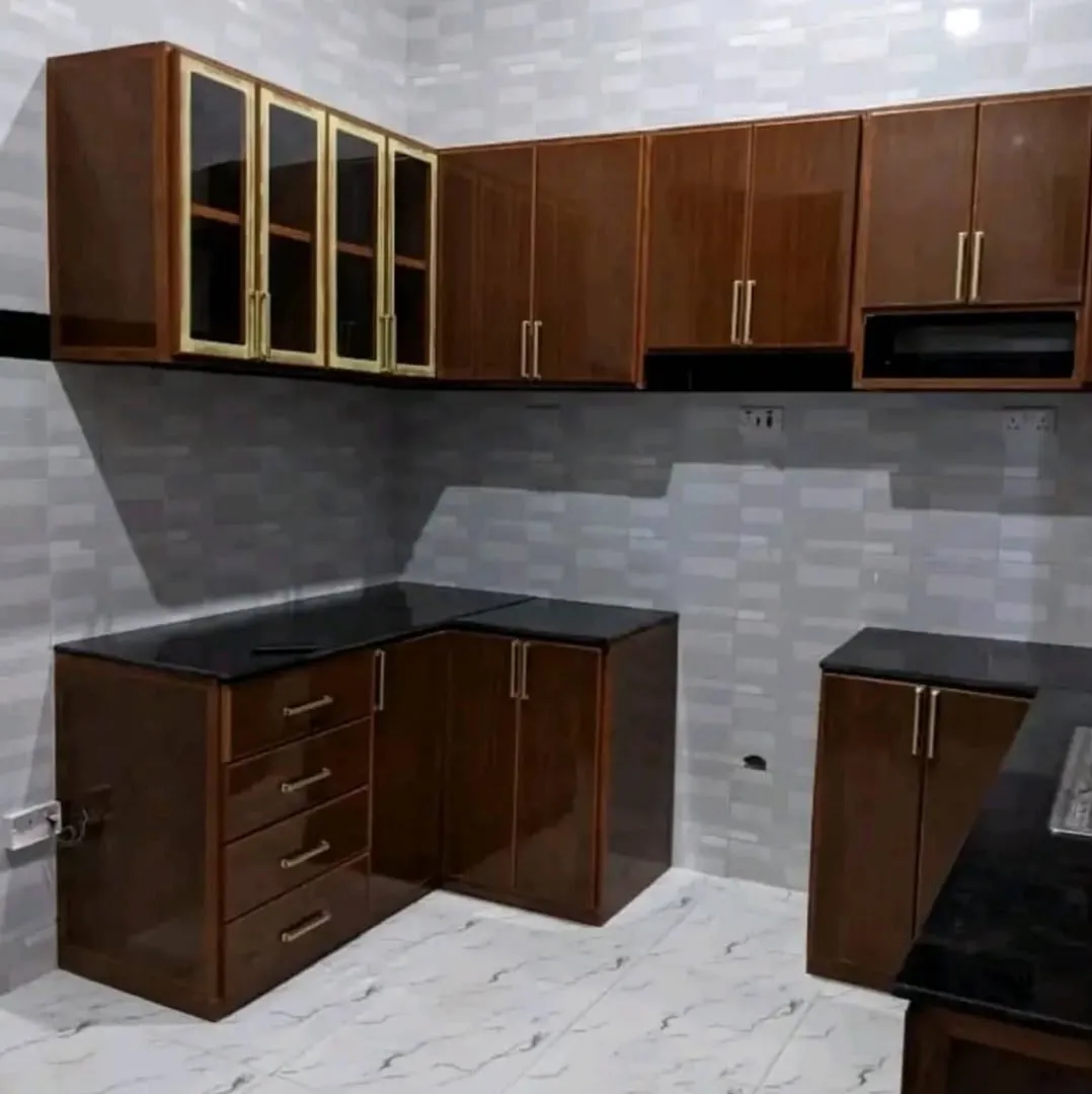 Brown aluminium kitchen cabinets